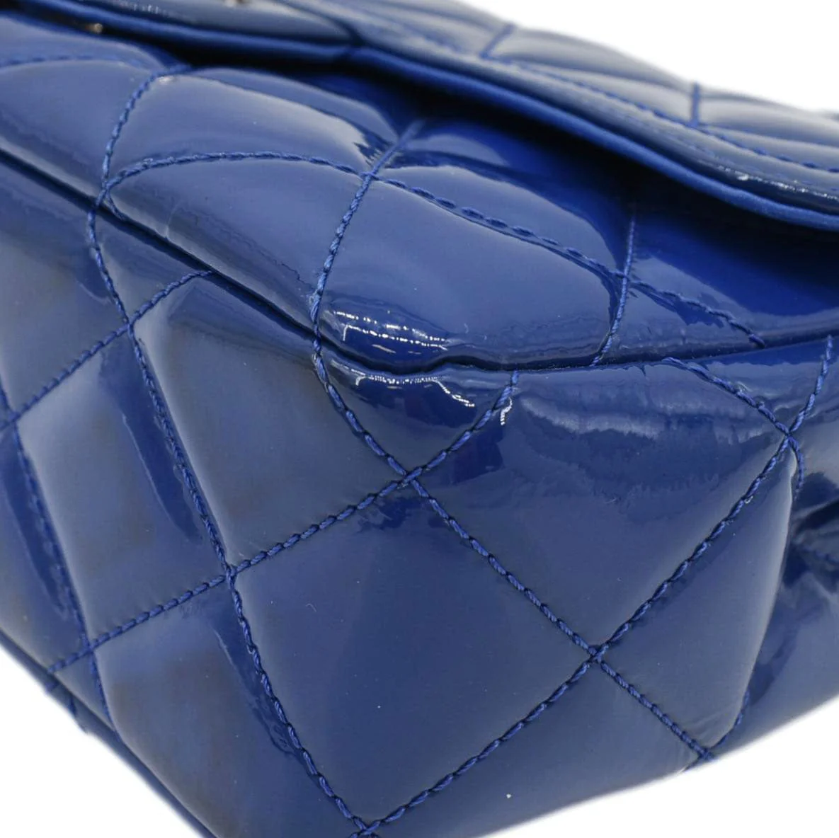 CHANEL Coco Shine Flap Small Quilted Patent Leather Shoulder Bag Blue - Image 8