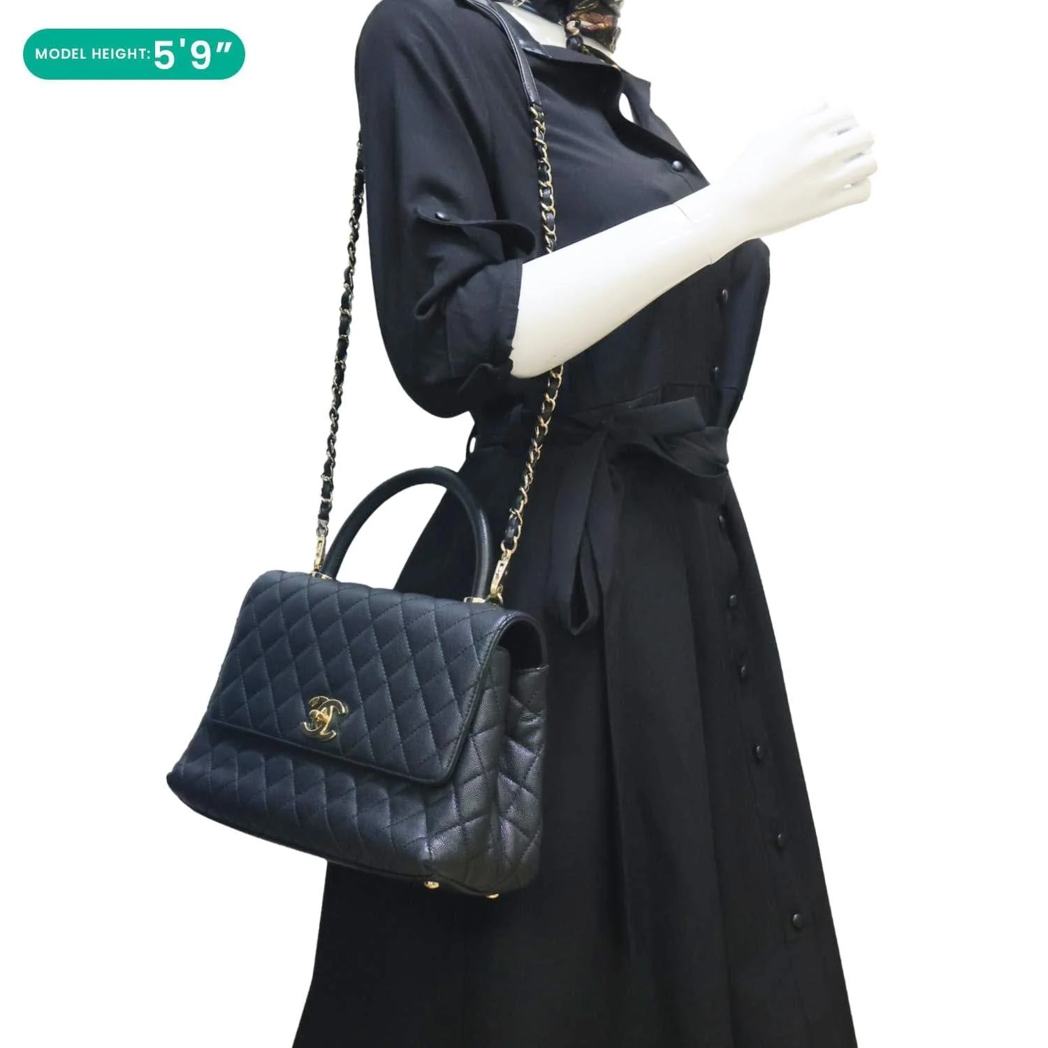 CHANEL Coco Large Quilted Caviar Shoulder Bag Black - Image 2
