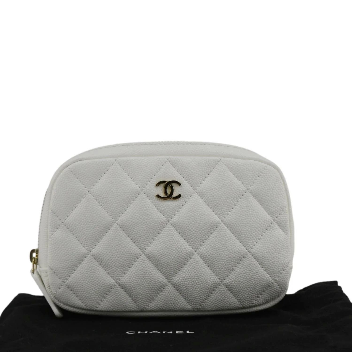 CHANEL Curvy Small Quilted Caviar Leather Cosmetic Pouch White - Image 3