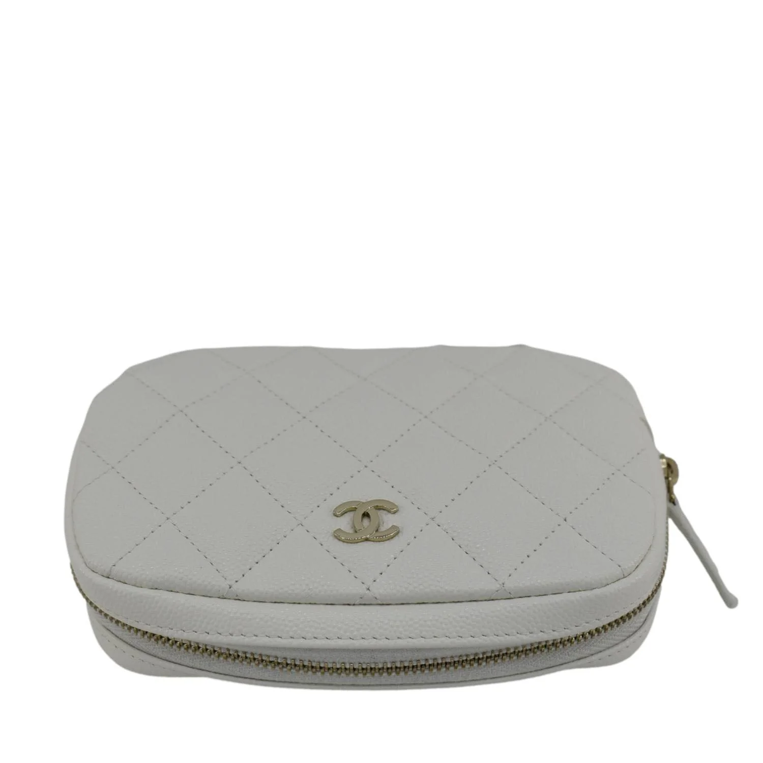 CHANEL Curvy Small Quilted Caviar Leather Cosmetic Pouch White - Image 5