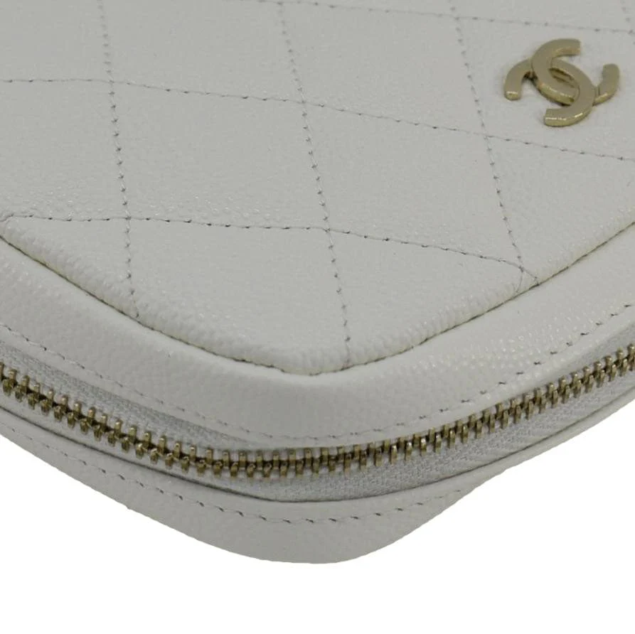 CHANEL Curvy Small Quilted Caviar Leather Cosmetic Pouch White - Image 6