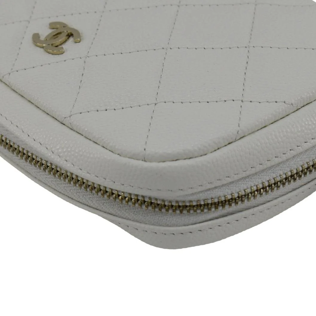 CHANEL Curvy Small Quilted Caviar Leather Cosmetic Pouch White - Image 7