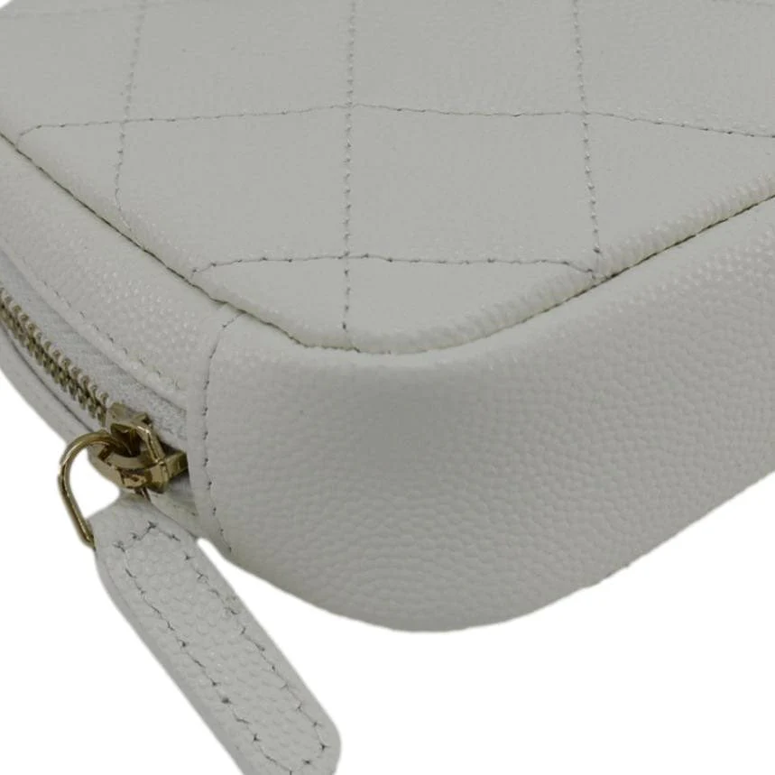 CHANEL Curvy Small Quilted Caviar Leather Cosmetic Pouch White - Image 8