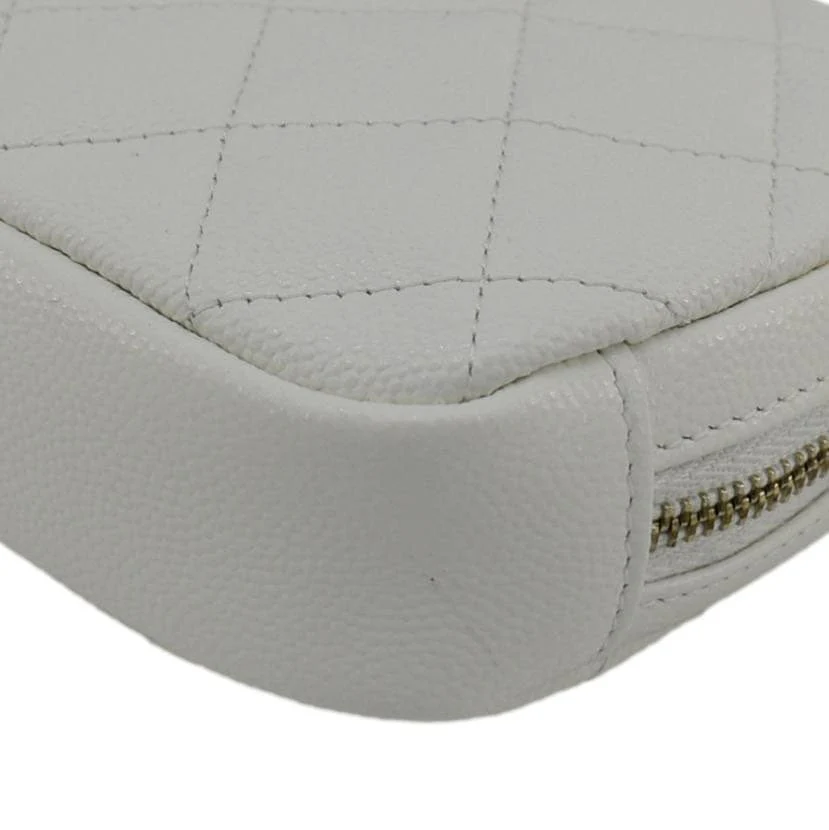 CHANEL Curvy Small Quilted Caviar Leather Cosmetic Pouch White - Image 9