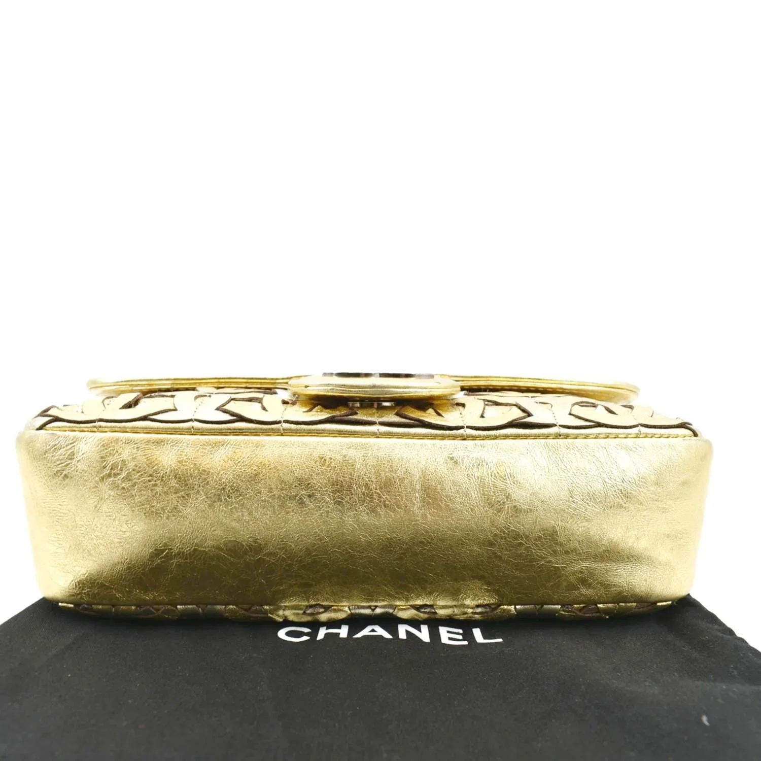 CHANEL Mix Medium Flap CC Crackled Calfskin Shoulder Bag Silver Gold - Image 9