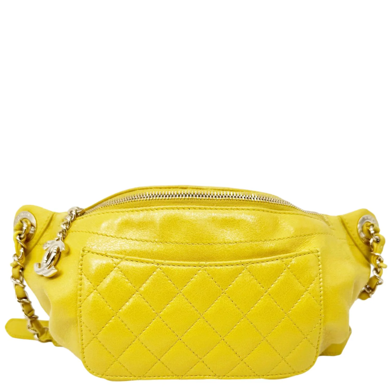 CHANEL Crumpled Glazed Lambskin Quilted Leather Waist Bag Yellow - Image 7