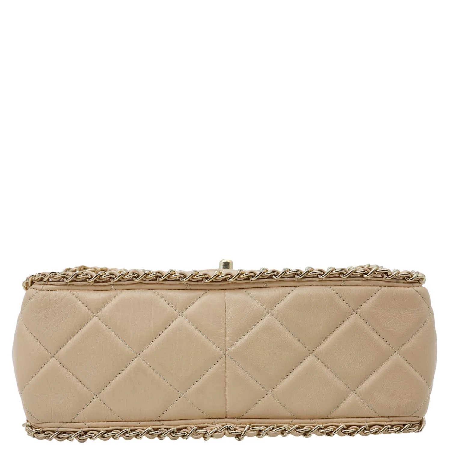 CHANEL Chain All Over Flap Medium Calfskin Crumpled Leather Crossbody Bag Beige - Image 9
