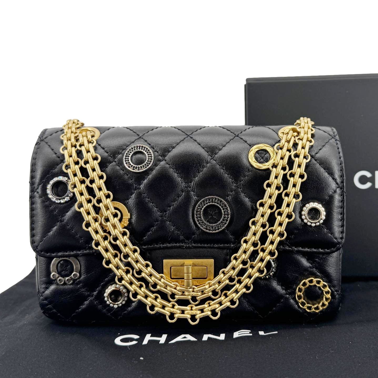 CHANEL Reissue 2.55 Crystal Charms 225 Flap Quilted Leather Crossbody Bag Black - Image 3