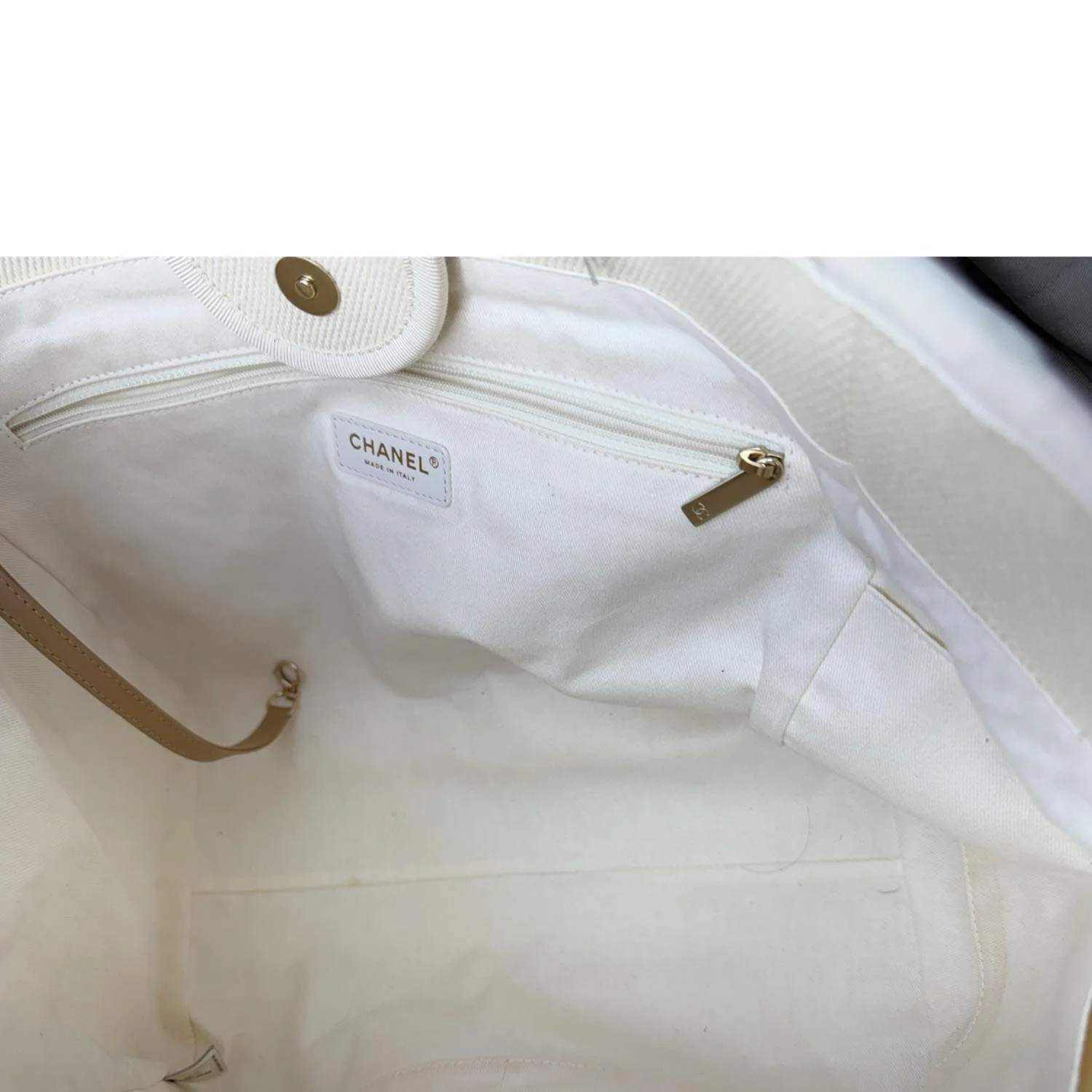 CHANEL Deauville Large Pearl Embellished Canvas Tote Bag Off White - Image 10