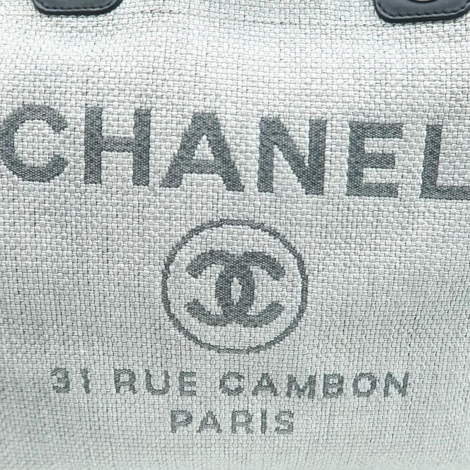 CHANEL Deauville Small Canvas Leather Tote Shoulder Bag White - Image 7