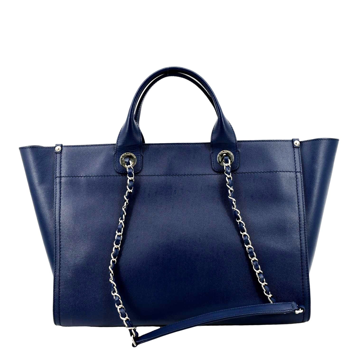 CHANEL Deauville Studded Caviar Tote Shoulder Bag Blue - Image 4