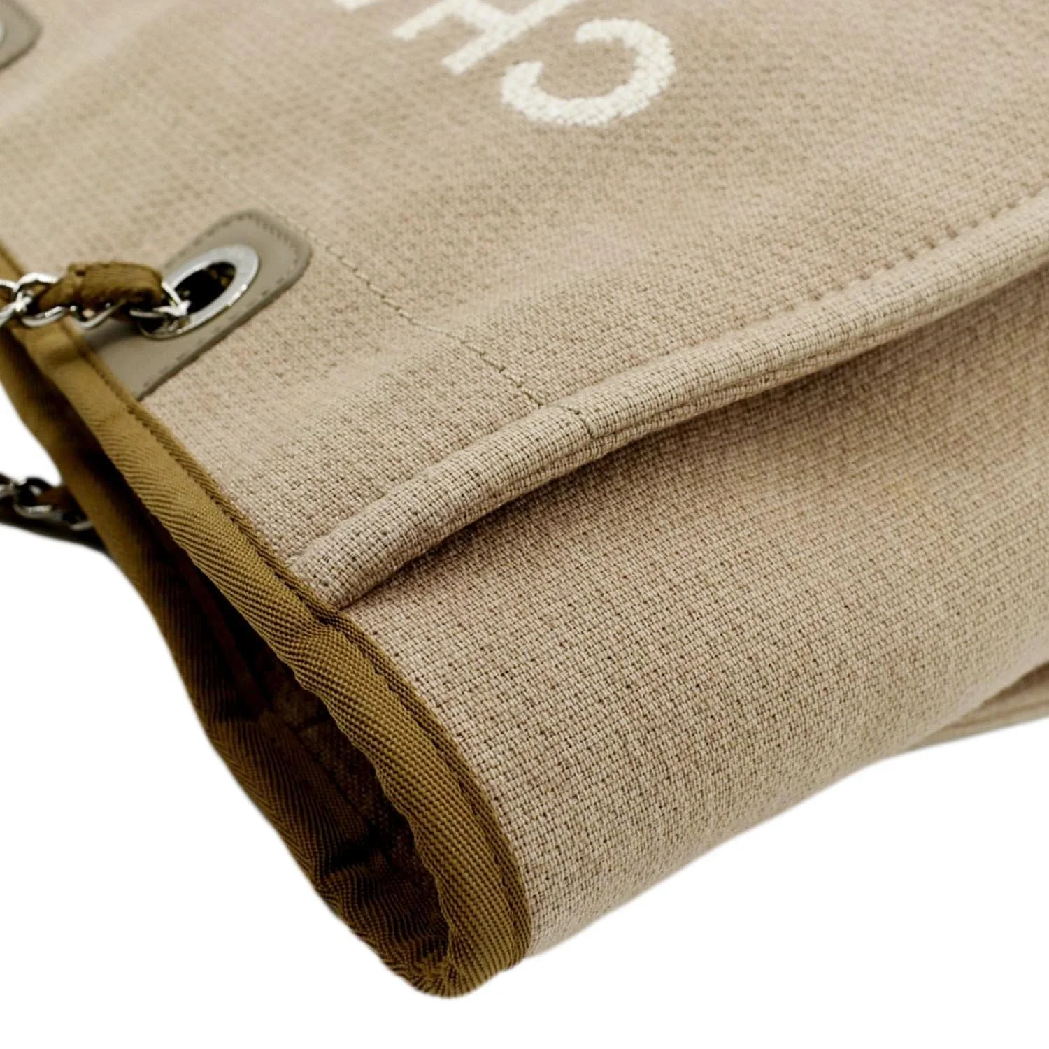 CHANEL Deauville Canvas Tote Bag Beige - Image 5