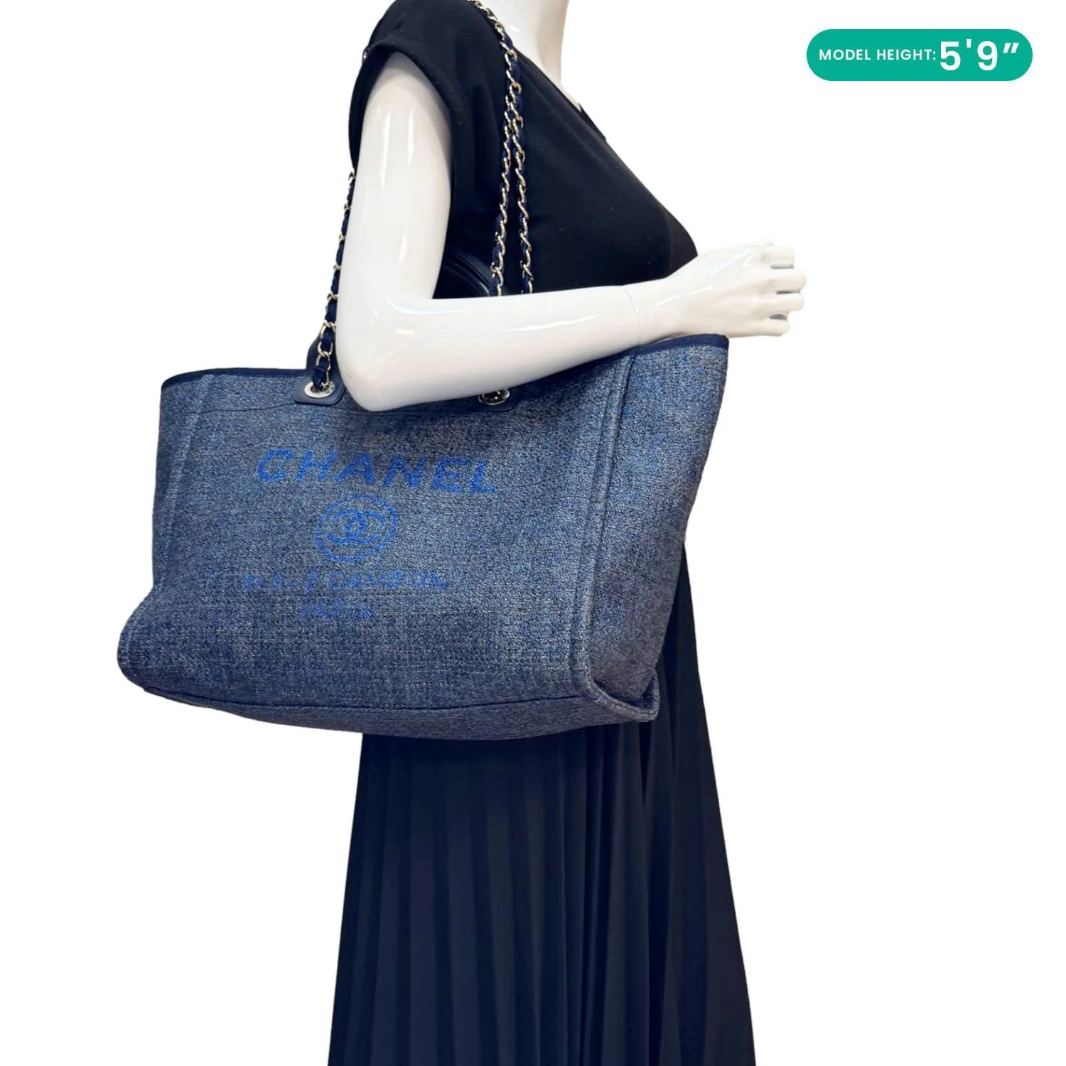 CHANEL Deauville Tweed Shopping Tote Bag Blue - Image 2