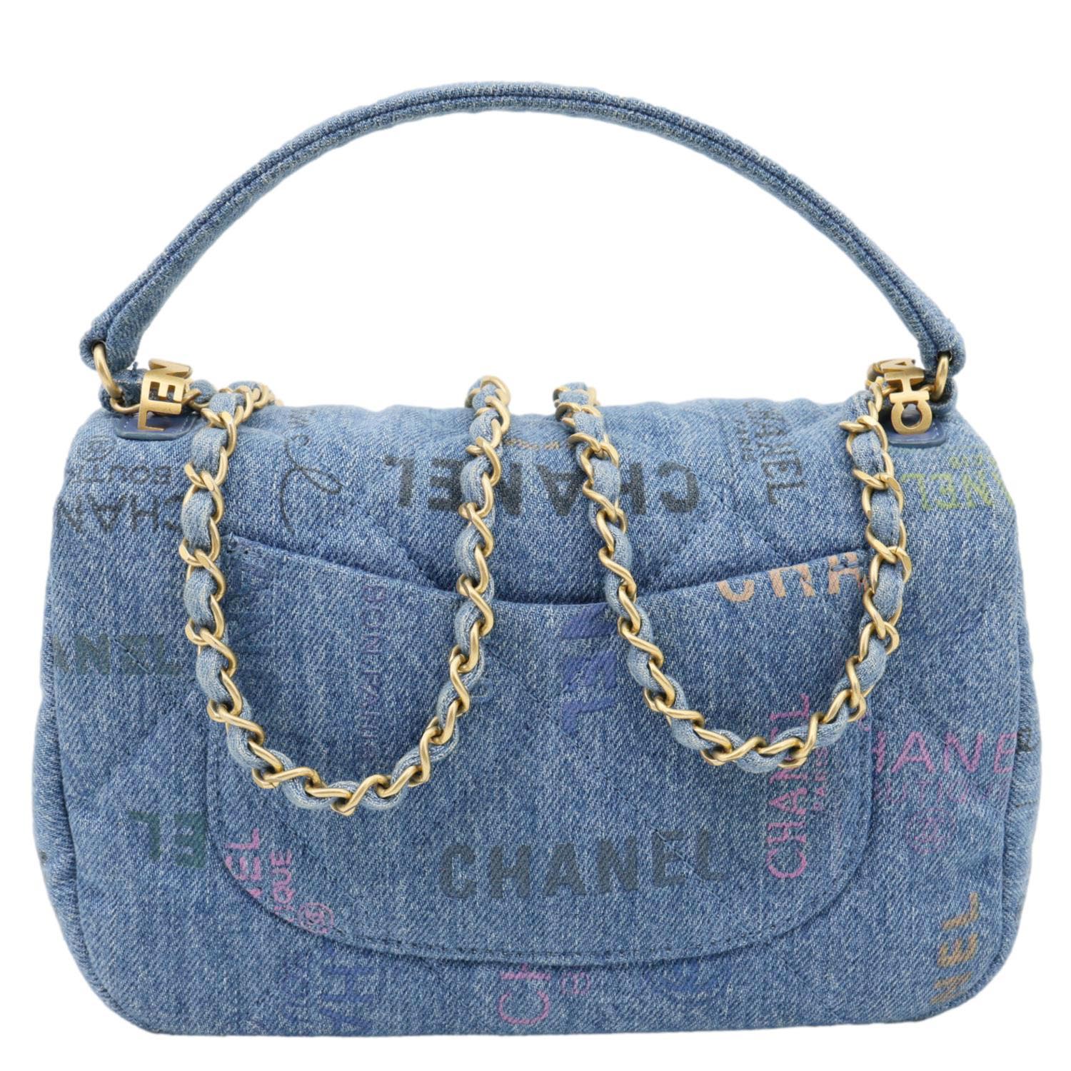 CHANEL Mood Flap Small Quilted Denim Logo Printed Shoulder Bag Blue - Image 3