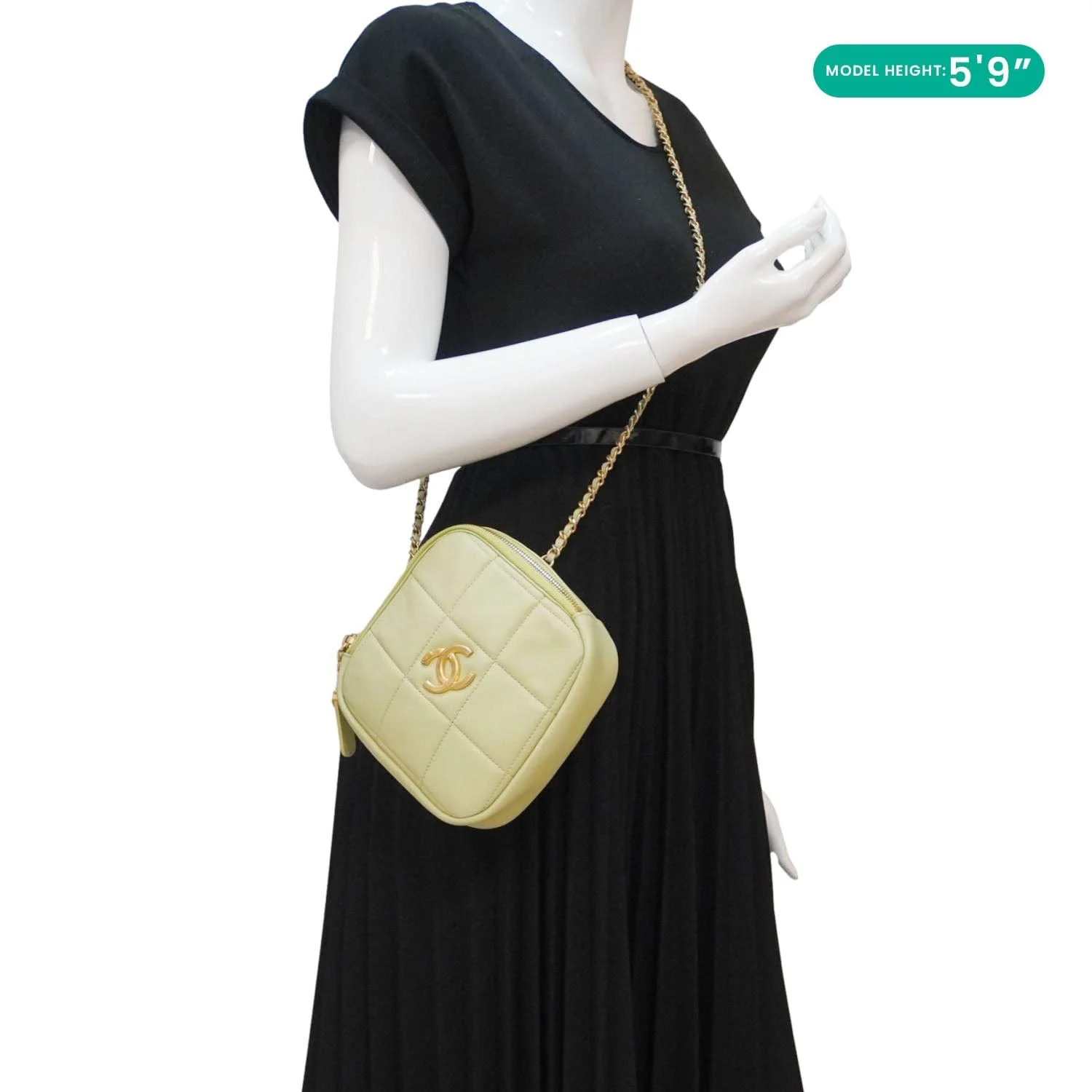 CHANEL Diamond Quilted Lambskin Leather Coin Purse Chain Crossbody Bag Green - Image 2