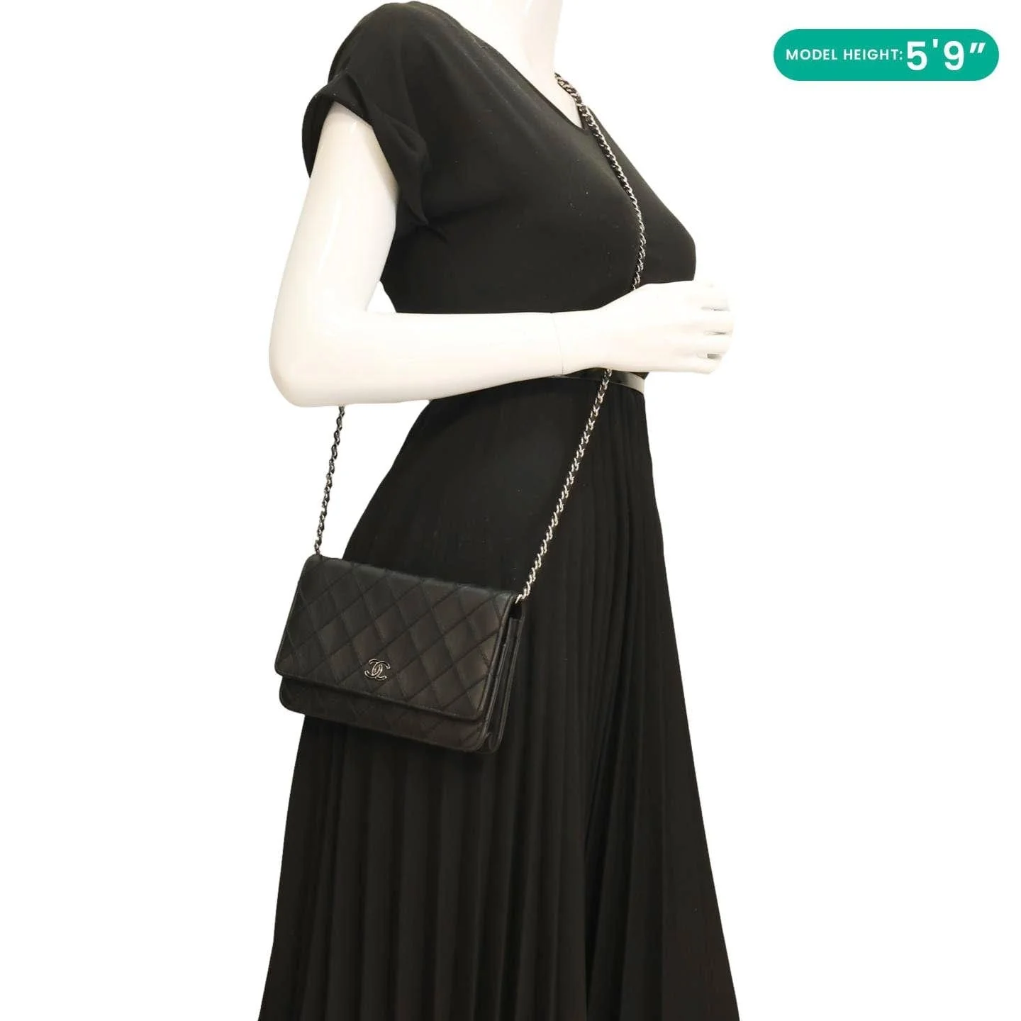 CHANEL Diamond Stitch Wallet On Chain Calfskin WOC Crossbody Bag Black - Image 2