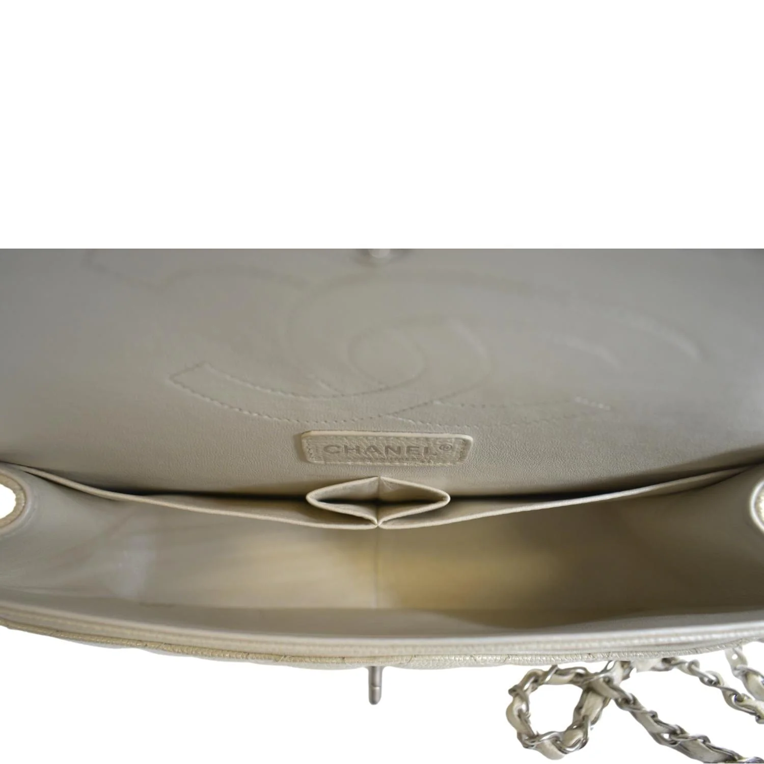 CHANEL Classic Double Flap Quilted Leather Shoulder Bag Ivory - Image 11