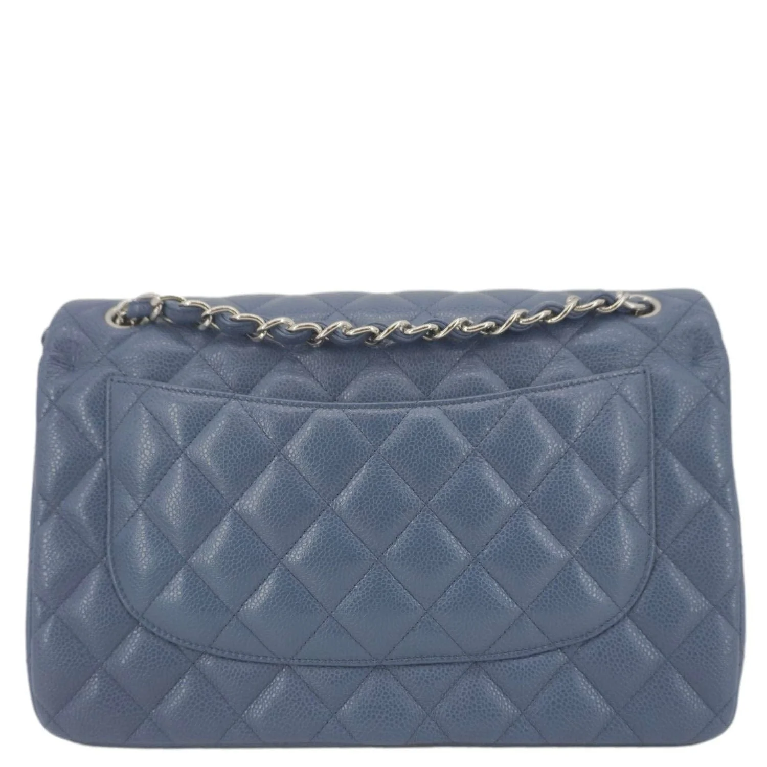 CHANEL Classic Jumbo Double Flap Quilted Caviar Leather Shoulder Bag Blue - Image 6
