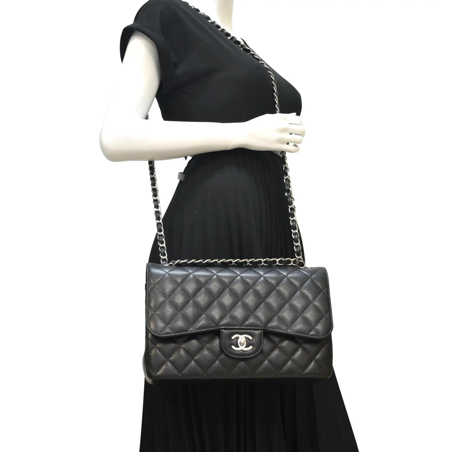 CHANEL Classic Large Double Flap Quilted Leather Shoulder Bag Black - Image 2