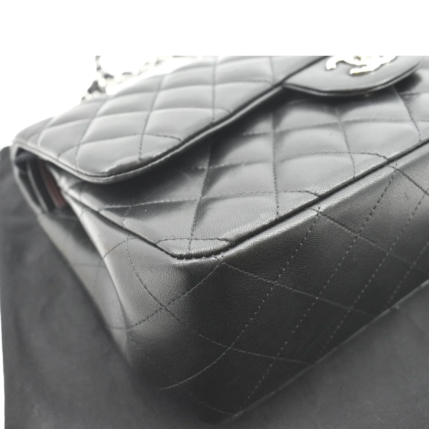 CHANEL Classic Medium Double Flap Quilted Lambskin Leather Shoulder Bag Black - Image 9
