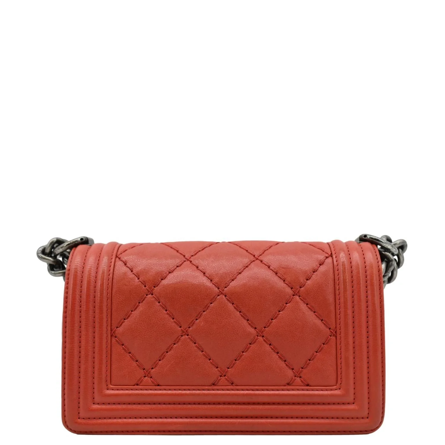 CHANEL Double Stitch Small Boy Flap Quilted Leather Shoulder Bag Red - Image 3