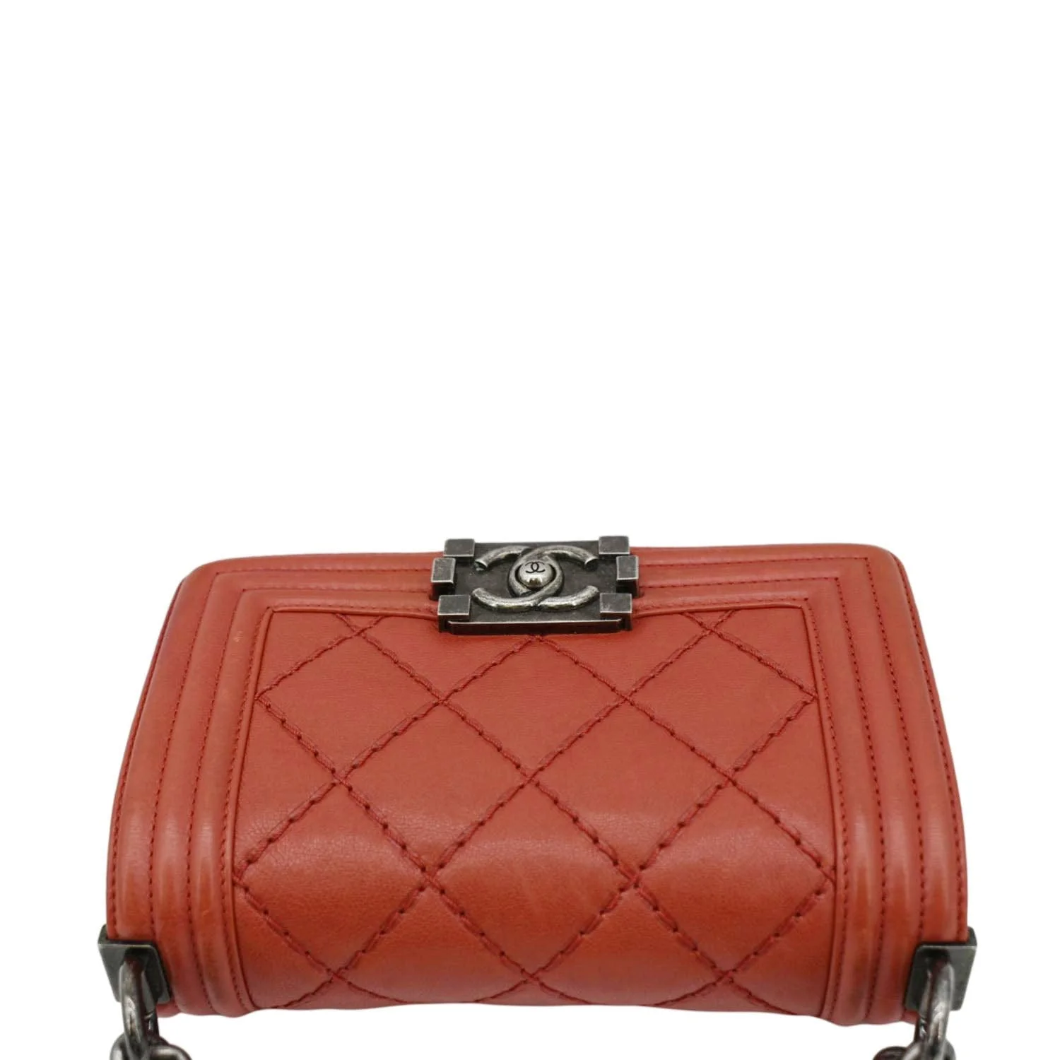 CHANEL Double Stitch Small Boy Flap Quilted Leather Shoulder Bag Red - Image 4