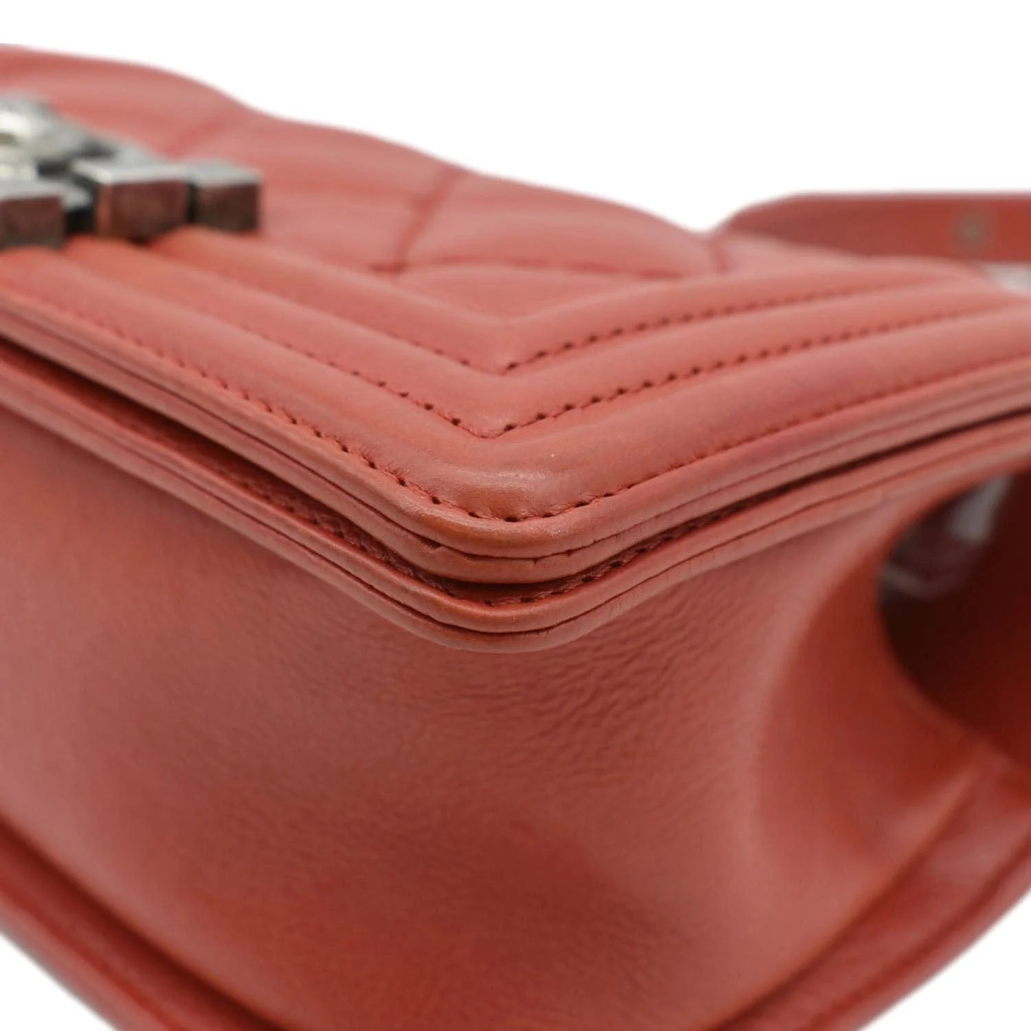 CHANEL Double Stitch Small Boy Flap Quilted Leather Shoulder Bag Red - Image 7
