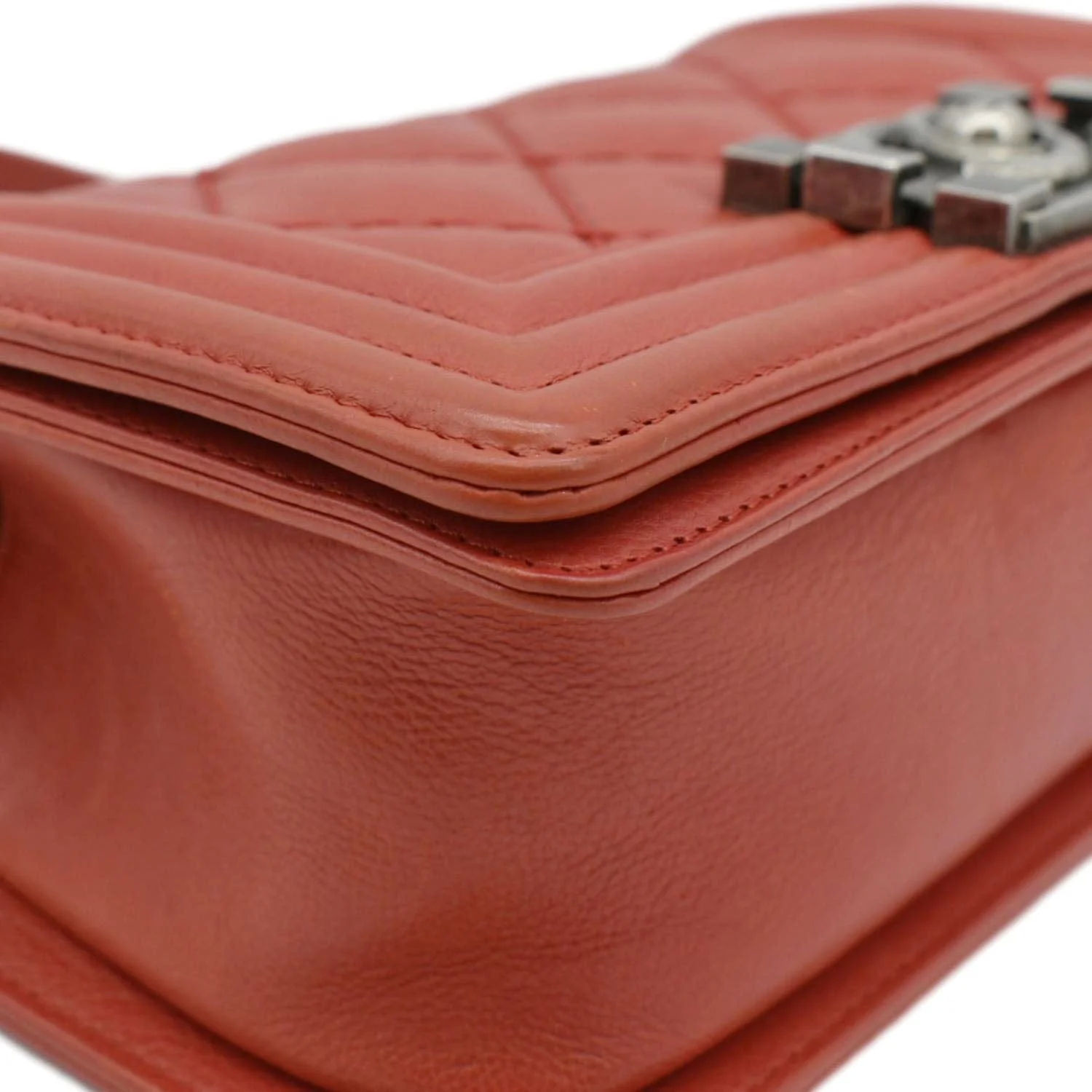 CHANEL Double Stitch Small Boy Flap Quilted Leather Shoulder Bag Red - Image 8