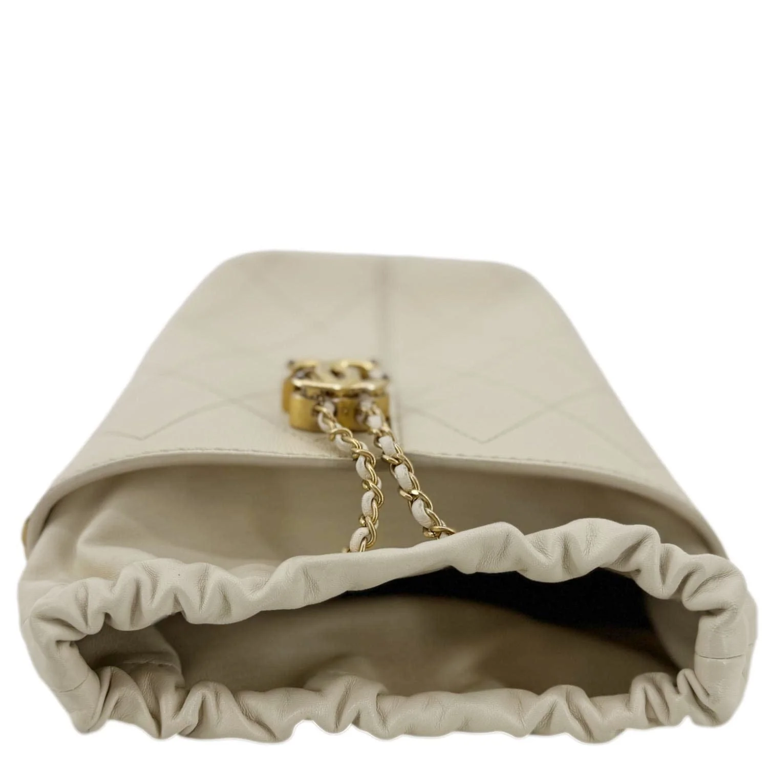 CHANEL CC Drawstring Quilted Leather Crossbody Bucket Bag Cream - Image 5