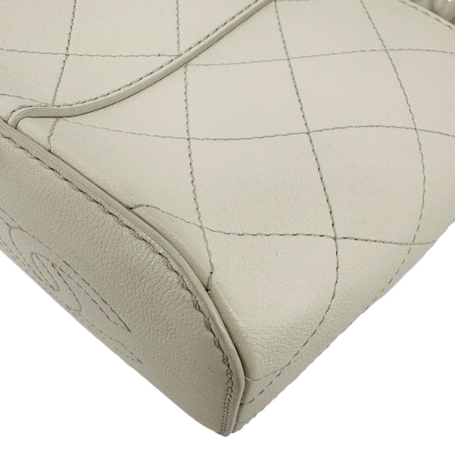 CHANEL CC Drawstring Quilted Leather Crossbody Bucket Bag Cream - Image 8