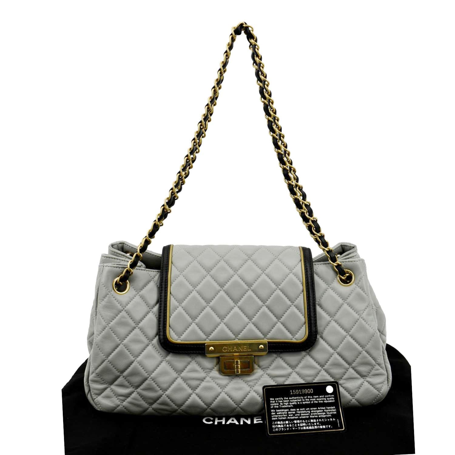 CHANEL East West Accordion Flap Quilted Calfskin Leather Shoulder Bag Grey - Image 3