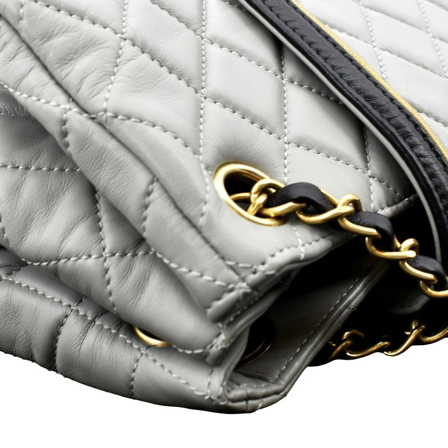CHANEL East West Accordion Flap Quilted Calfskin Leather Shoulder Bag Grey - Image 5