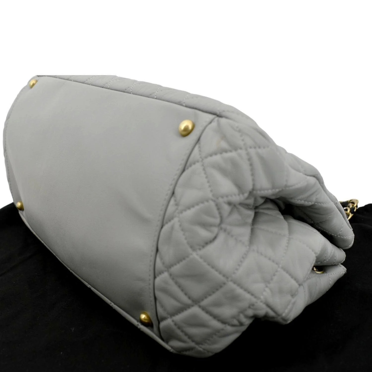 CHANEL East West Accordion Flap Quilted Calfskin Leather Shoulder Bag Grey - Image 7