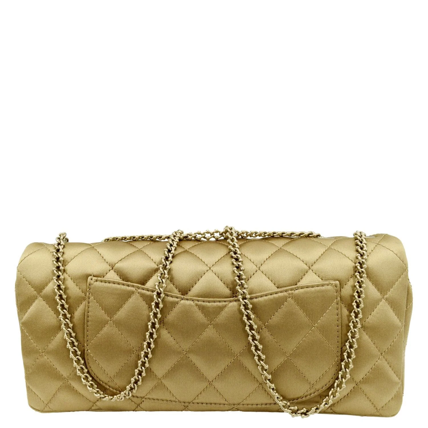 CHANEL East West Satin Single Flap Shoulder Bag Gold - Image 4