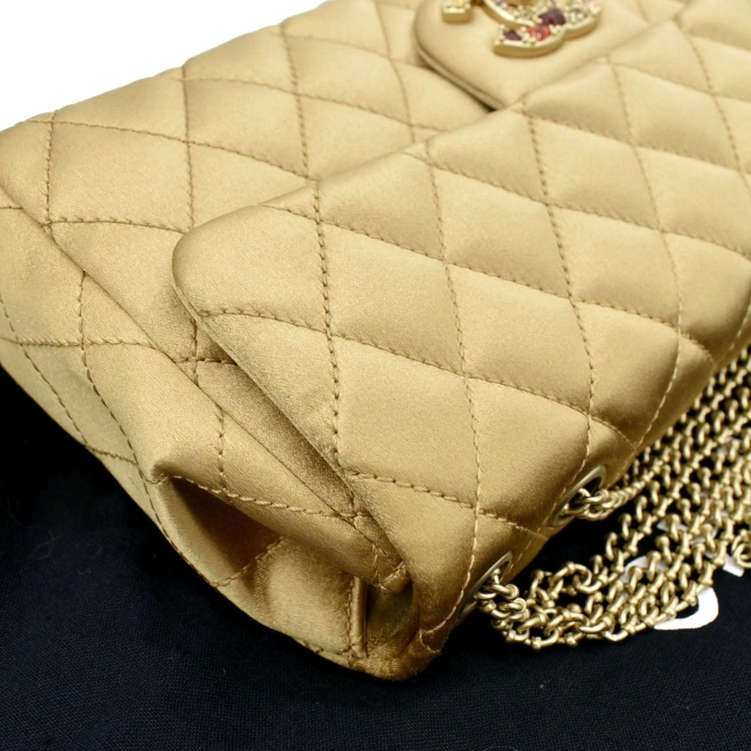 CHANEL East West Satin Single Flap Shoulder Bag Gold - Image 6