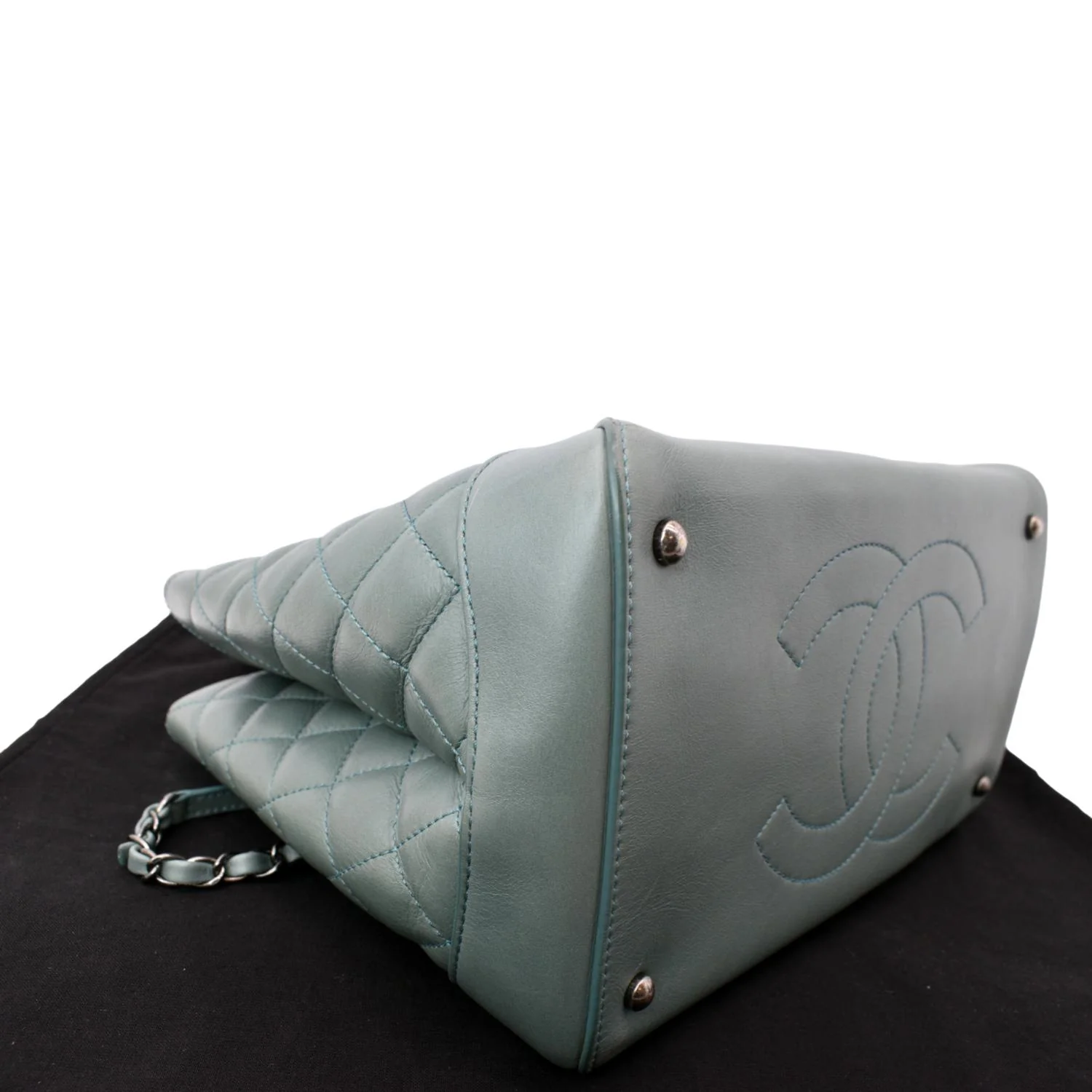 CHANEL Quilted Leather Easy Shopping Tote Bag Light Green - Image 9