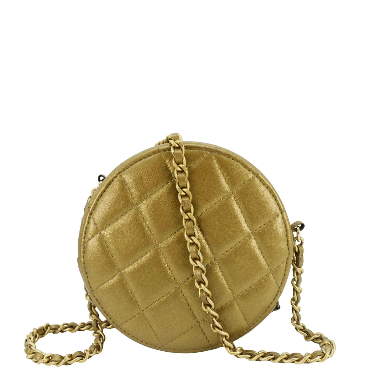 CHANEL Egyptian Amulet Round Quilted Metallic Lambskin Chain Clutch Crossbody Bag Gold - Image 3