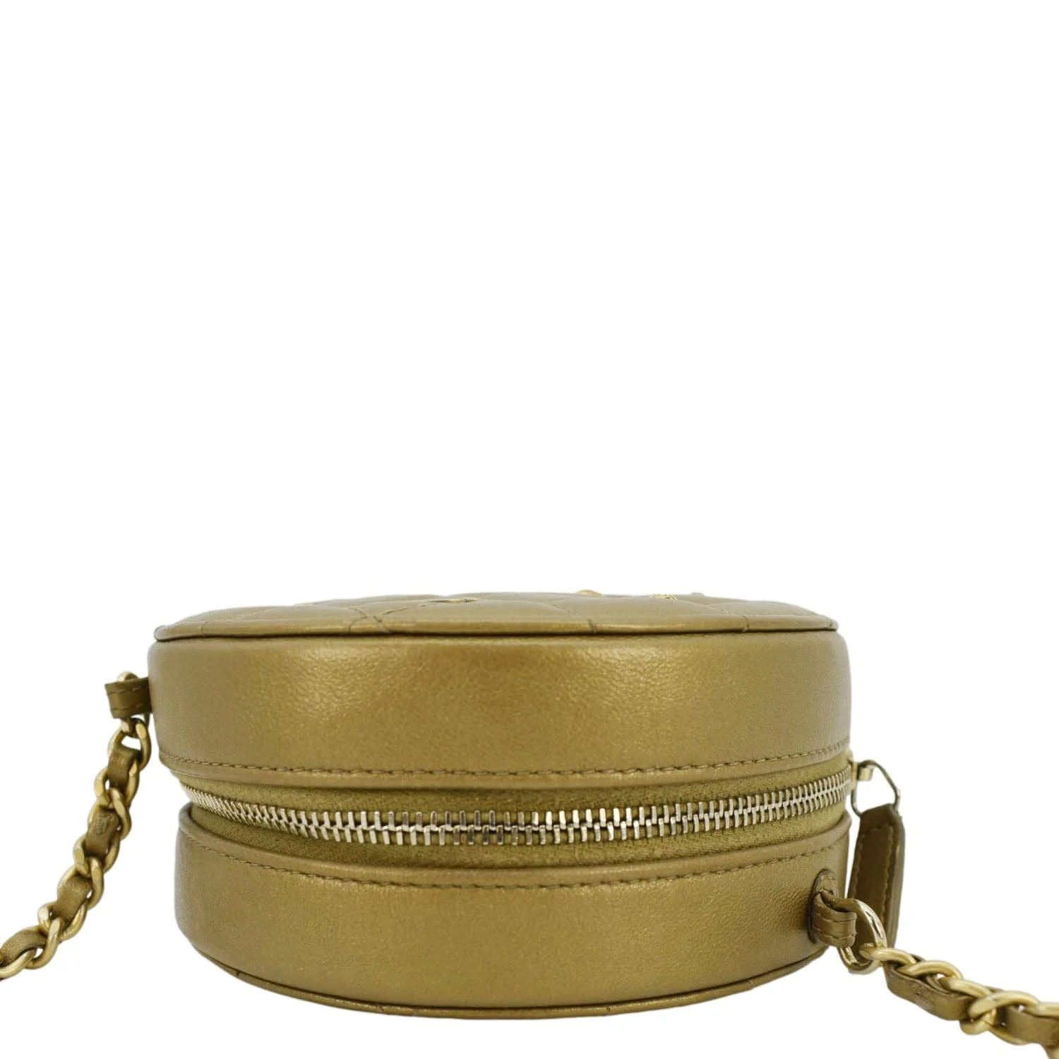 CHANEL Egyptian Amulet Round Quilted Metallic Lambskin Chain Clutch Crossbody Bag Gold - Image 8