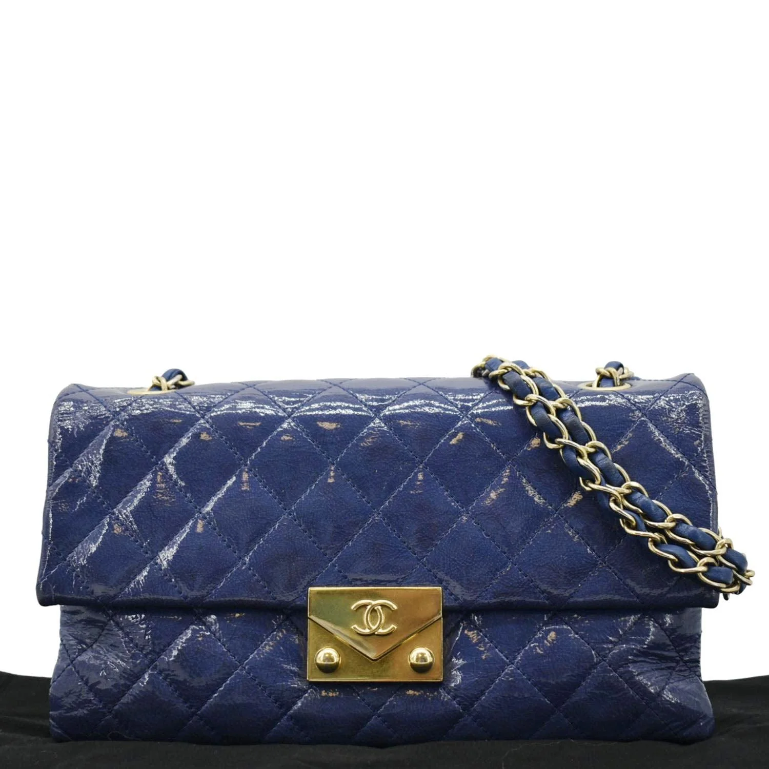 Chanel Envelope Lock 3 Small Quilted Patent Leather Shoulder Bag Blue - Image 3
