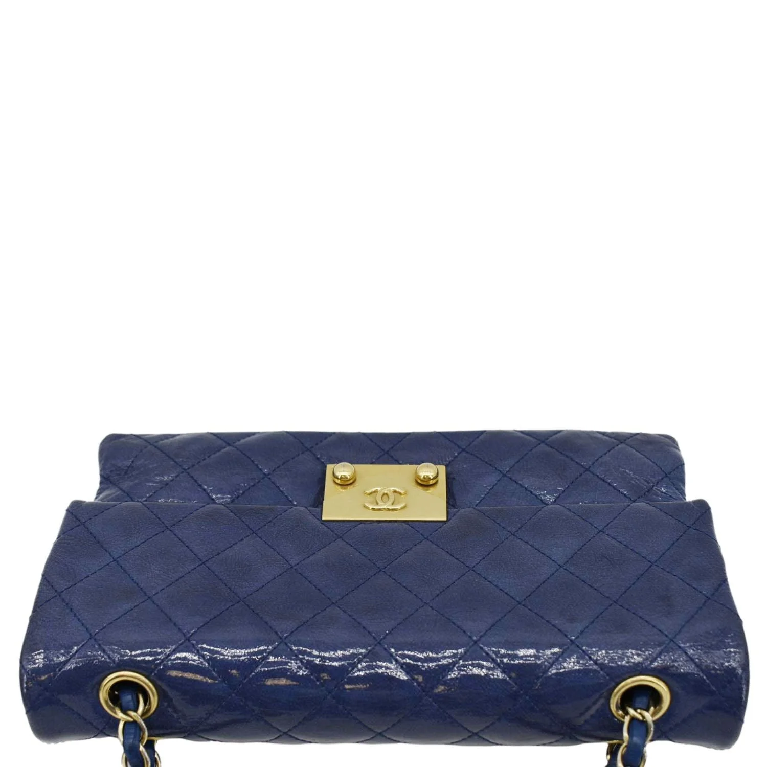 Chanel Envelope Lock 3 Small Quilted Patent Leather Shoulder Bag Blue - Image 5