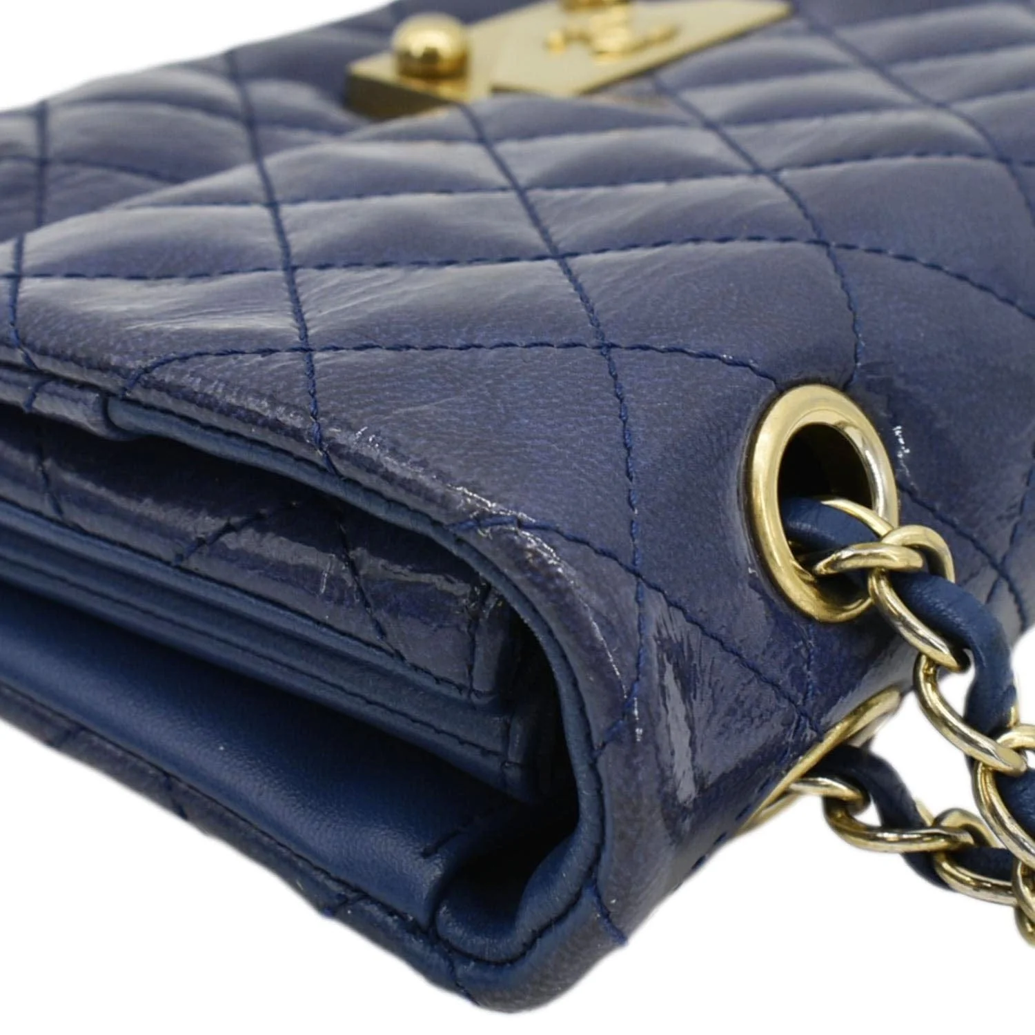 Chanel Envelope Lock 3 Small Quilted Patent Leather Shoulder Bag Blue - Image 6