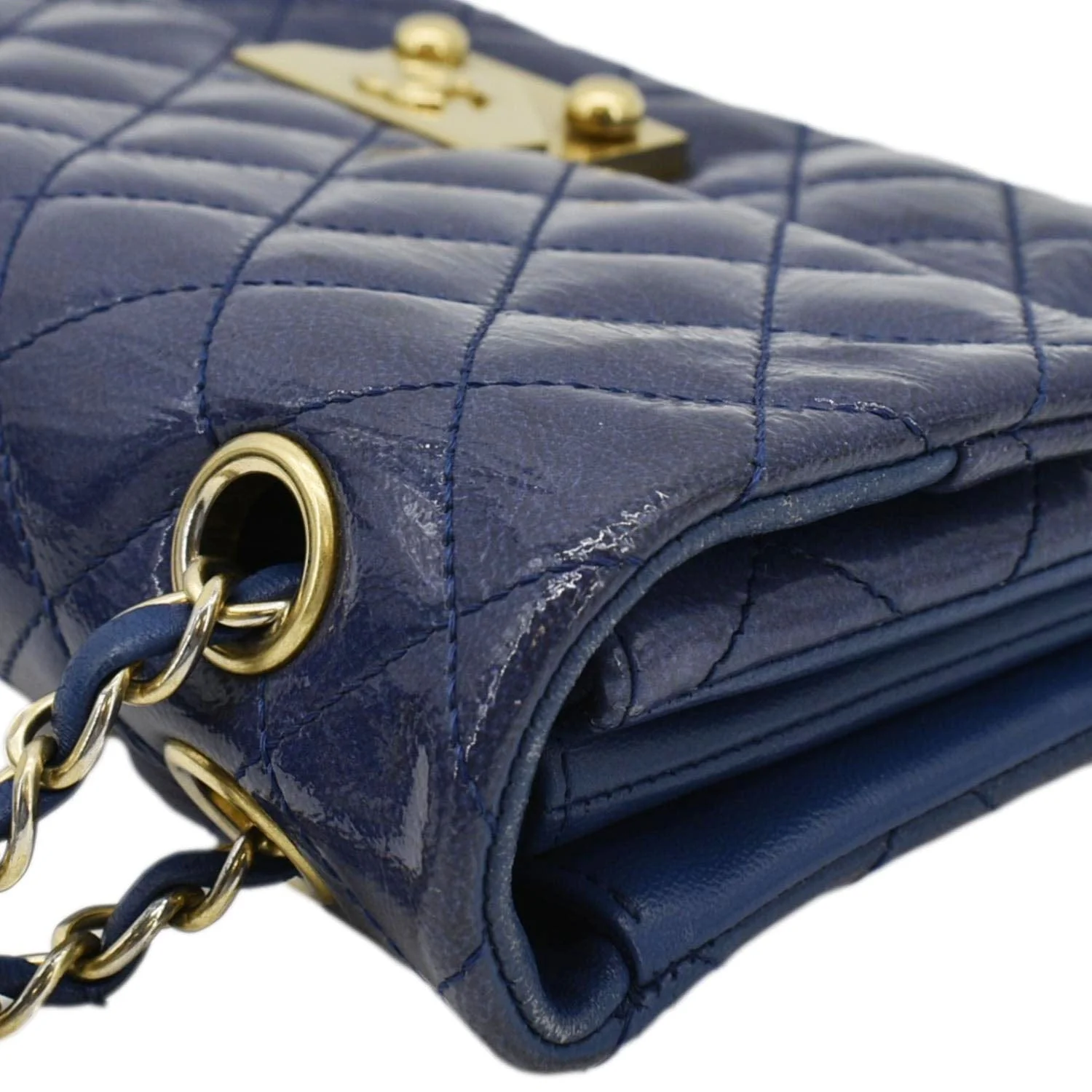 Chanel Envelope Lock 3 Small Quilted Patent Leather Shoulder Bag Blue - Image 7