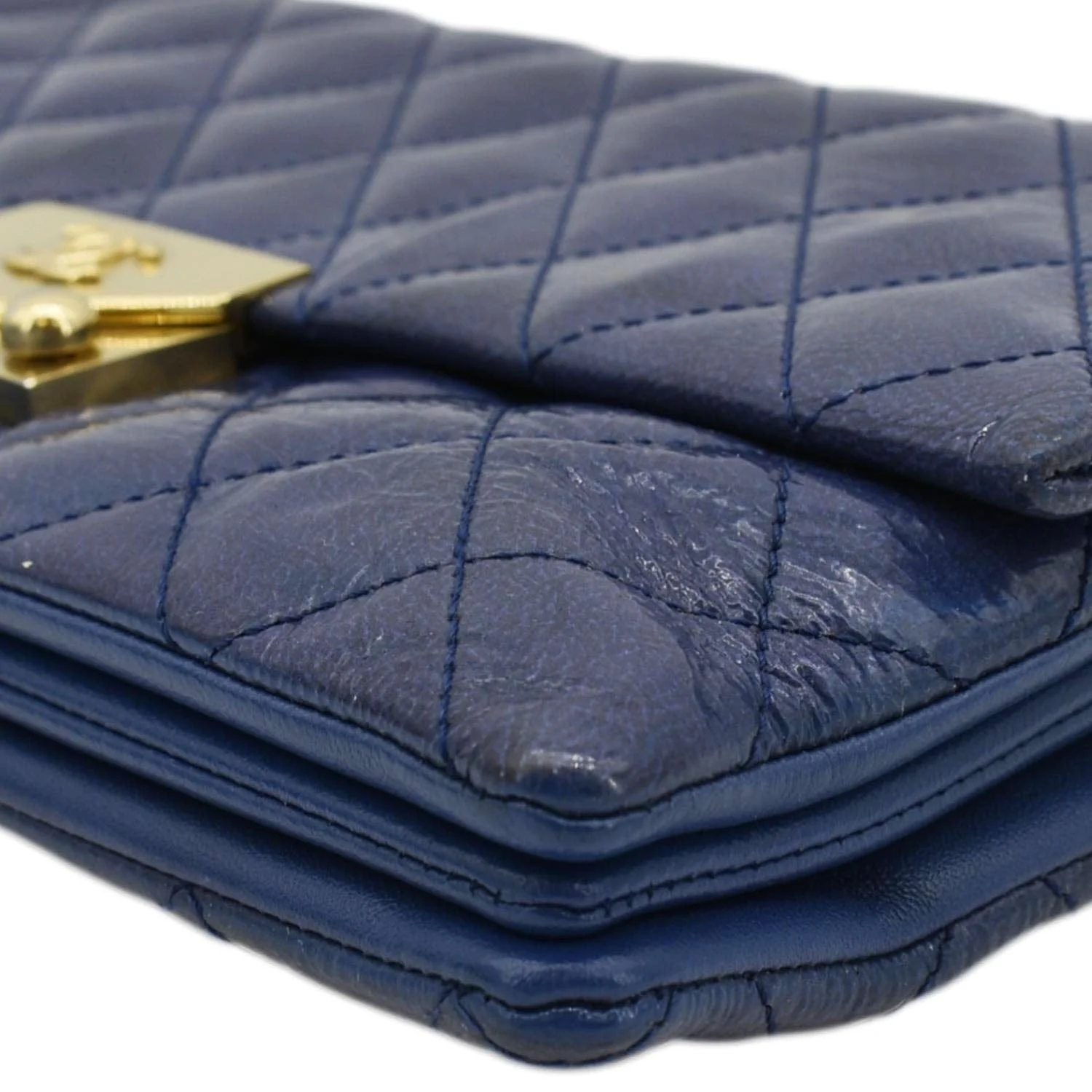 Chanel Envelope Lock 3 Small Quilted Patent Leather Shoulder Bag Blue - Image 9