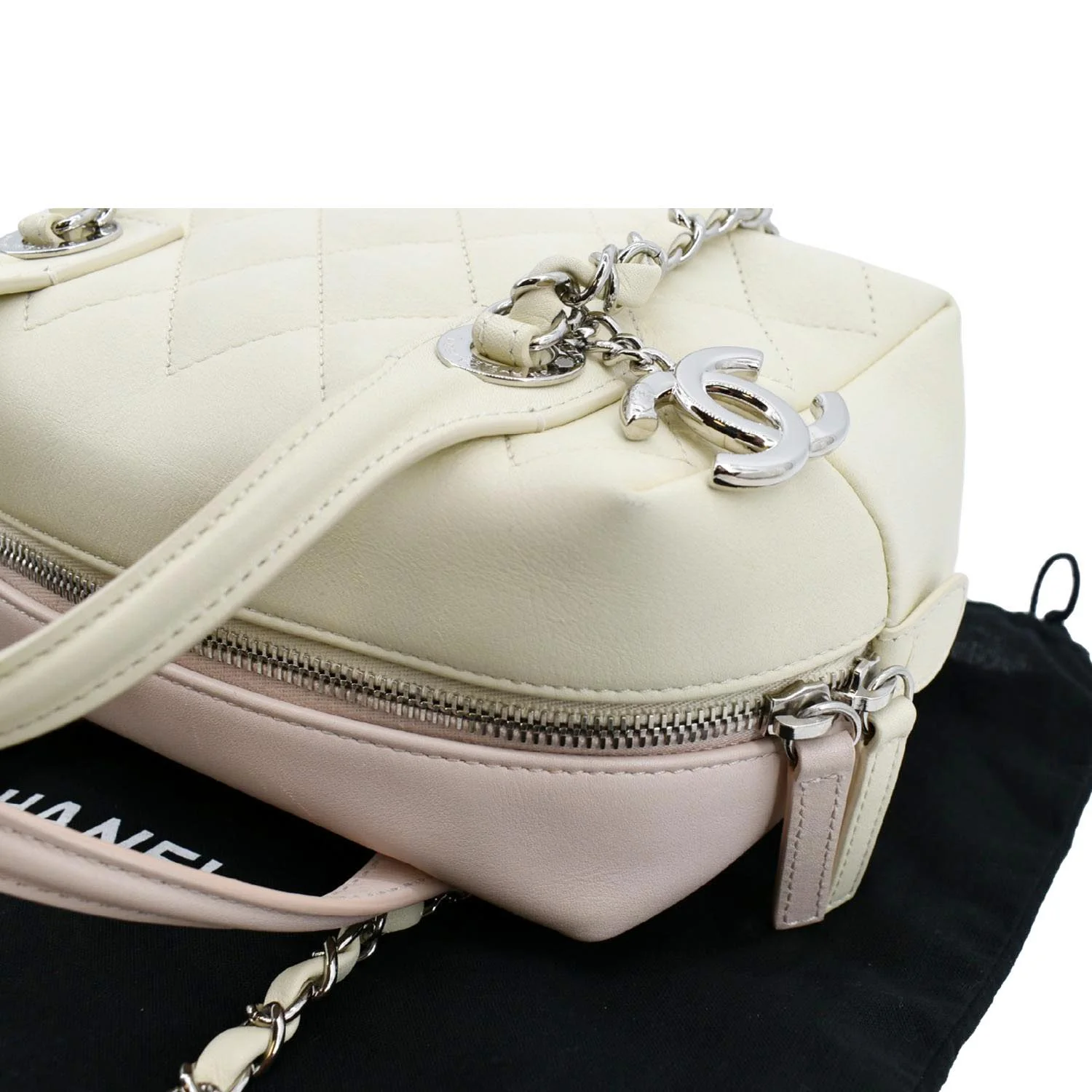 CHANEL Feather Weight Quilted Calfskin Bowling Bag Ivory - Image 7