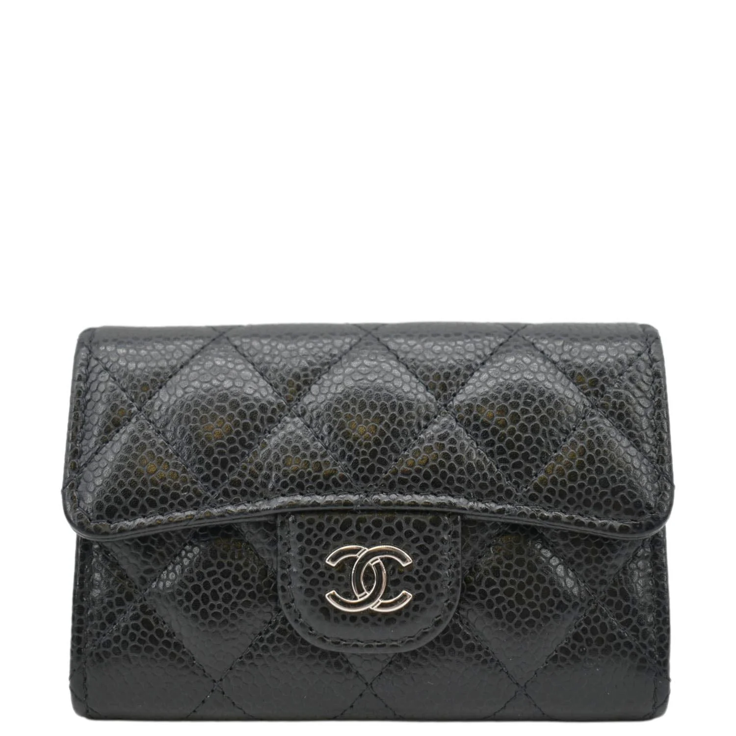 CHANEL Flap Quilted Caviar Leather Card Holder Black