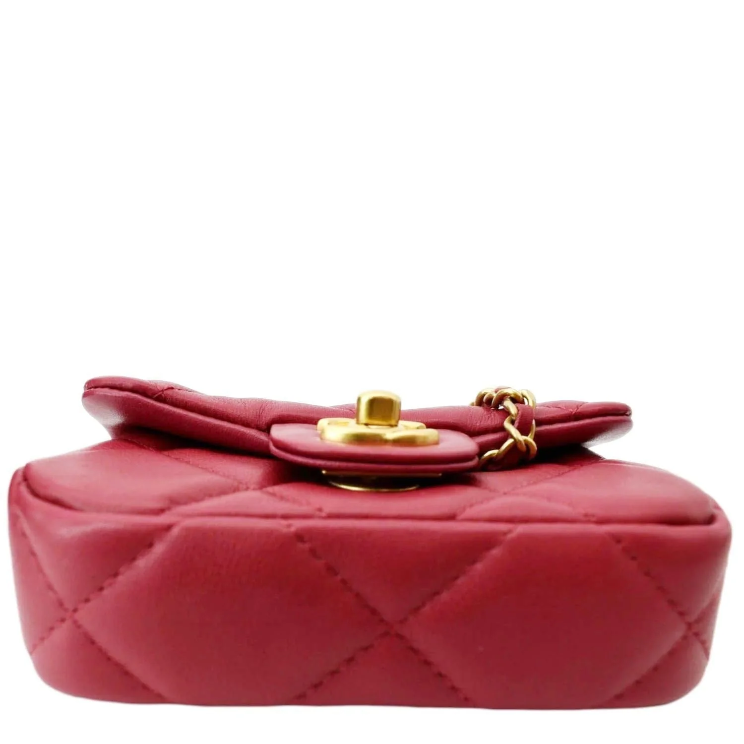 CHANEL Women Top Handle Flap Card Holder Quilted Leather Chain Shoulder Bag Red - Image 10