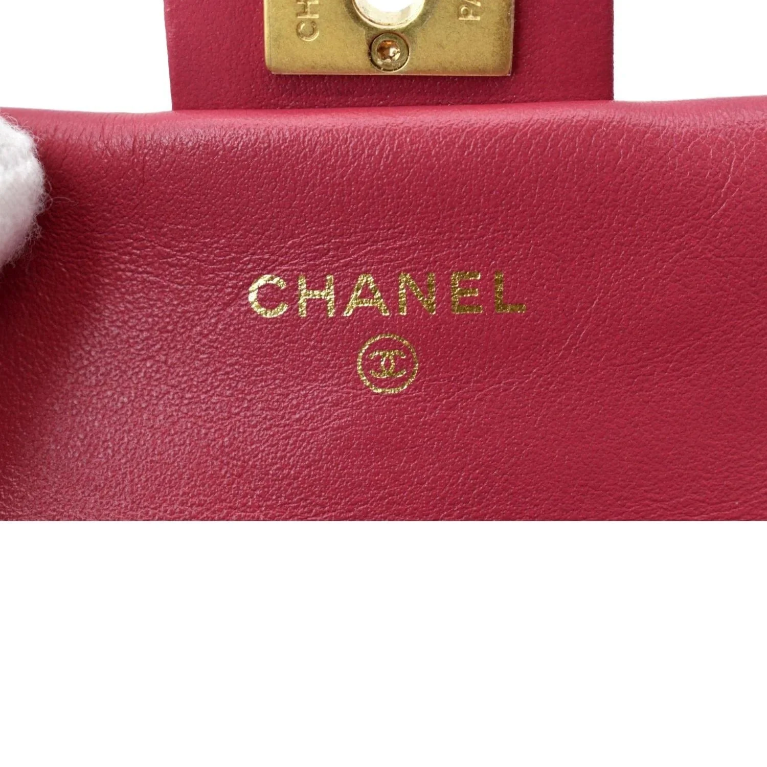 CHANEL Women Top Handle Flap Card Holder Quilted Leather Chain Shoulder Bag Red - Image 12