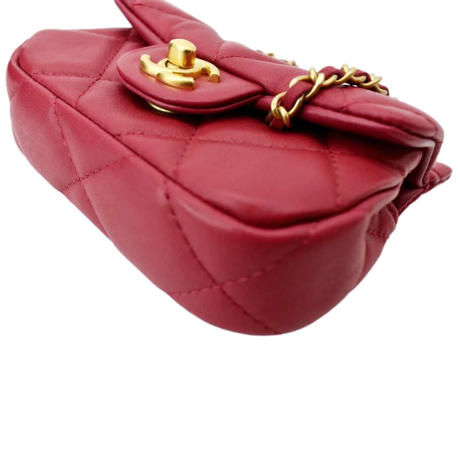 CHANEL Women Top Handle Flap Card Holder Quilted Leather Chain Shoulder Bag Red - Image 8