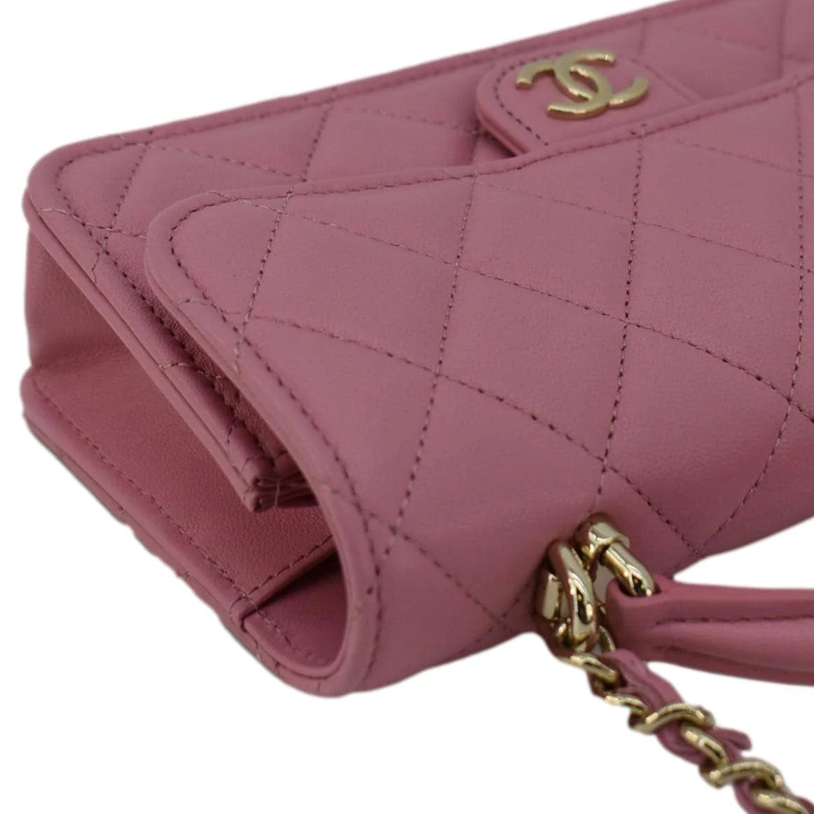 CHANEL Flap Phone Holder Quilted Leather Chain Crossbody Bag Pink - Image 6
