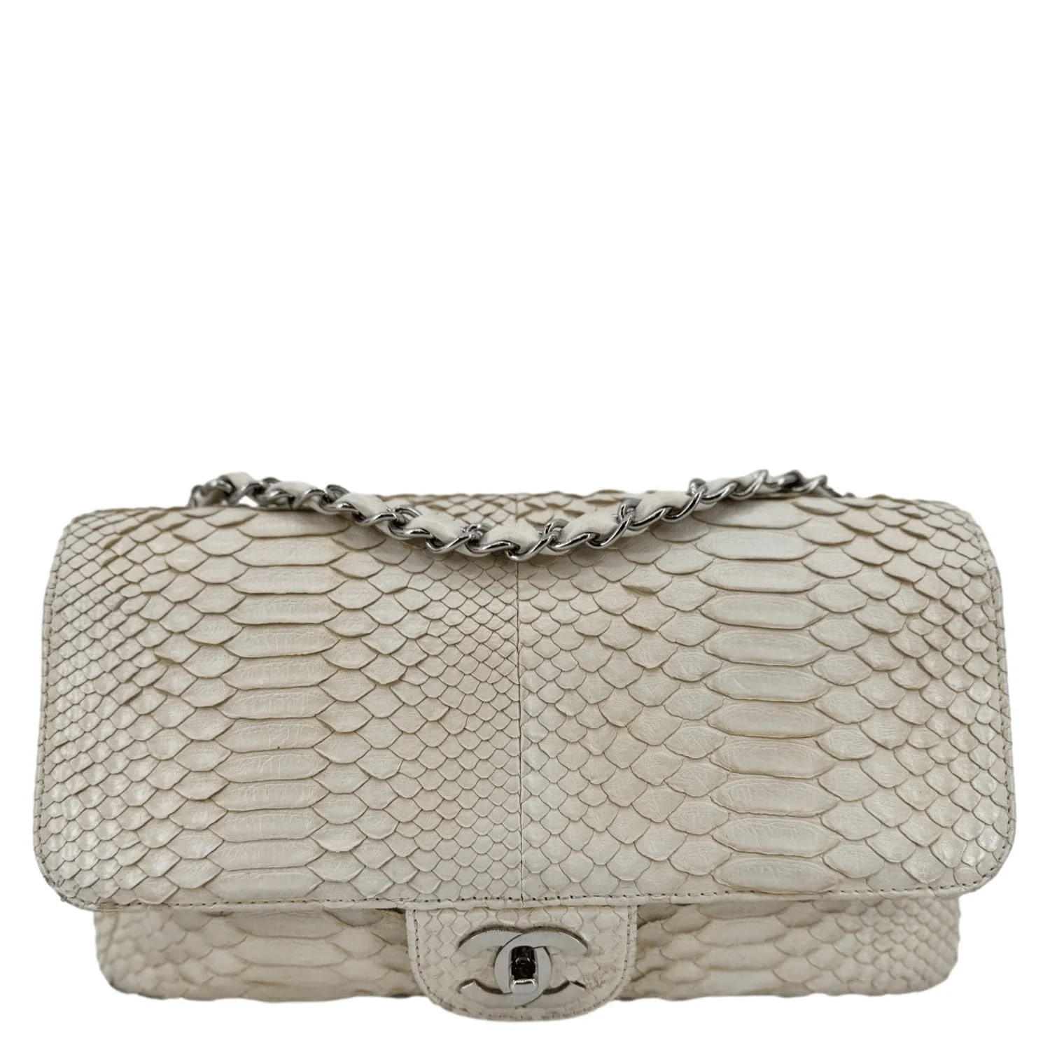 CHANEL Flap Python Leather Crossbody Bag Ivory - Image 2